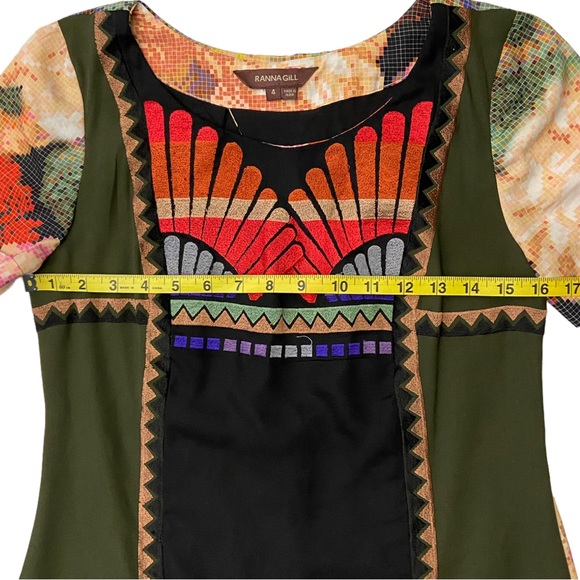 Anthropologie Fanned Vignette Shift Dress by Ranna Gill Size 4 Embroidered Multi - Picture 6 of 9